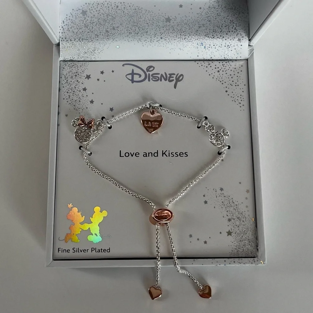 Disney Two-Tone Minnie and Mickey Charm Bolo Bracelet in Silver Plate
